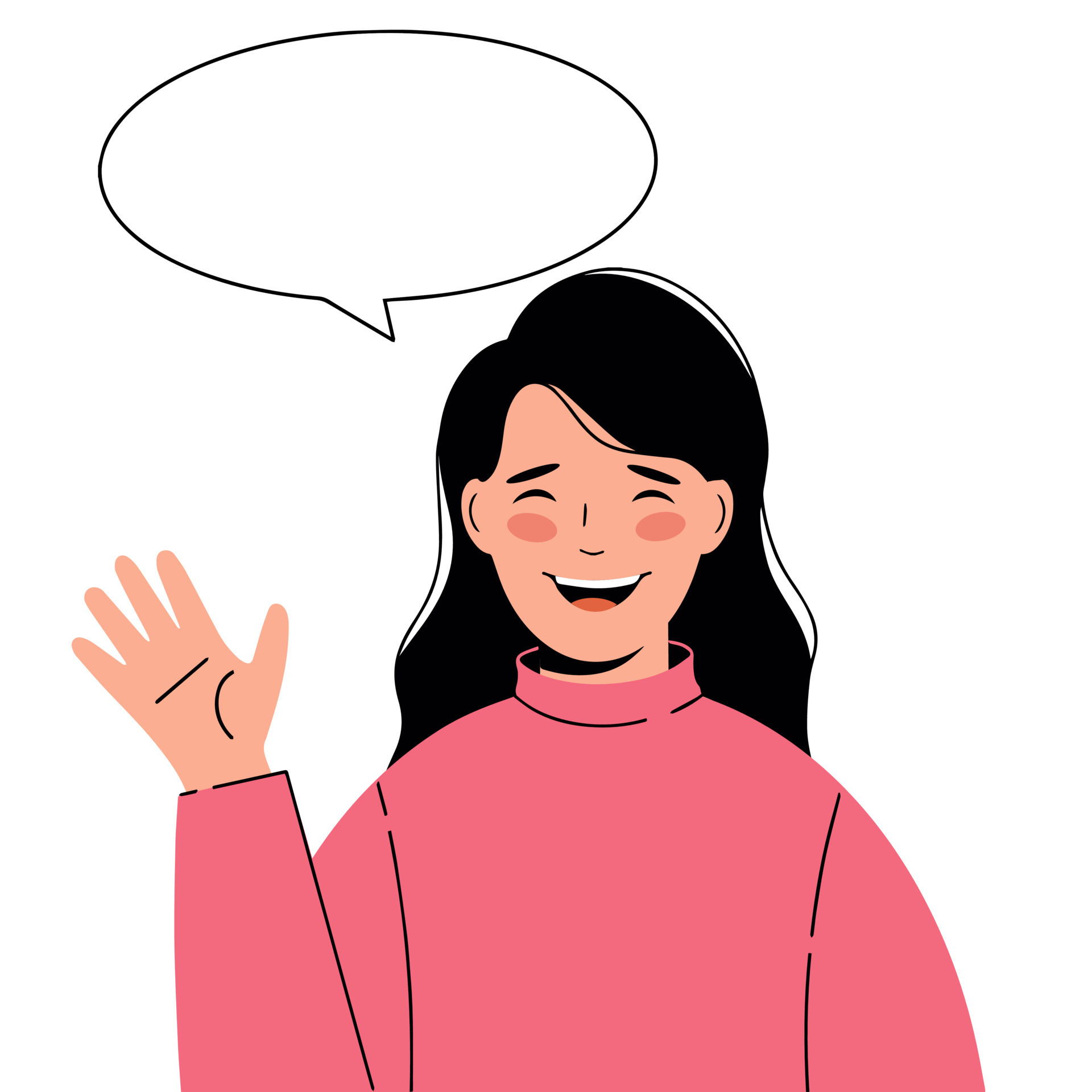 Female Voice Saying Hello How Are You Download Illustration of a pretty woman with a greeting gesture. Girl says hello
