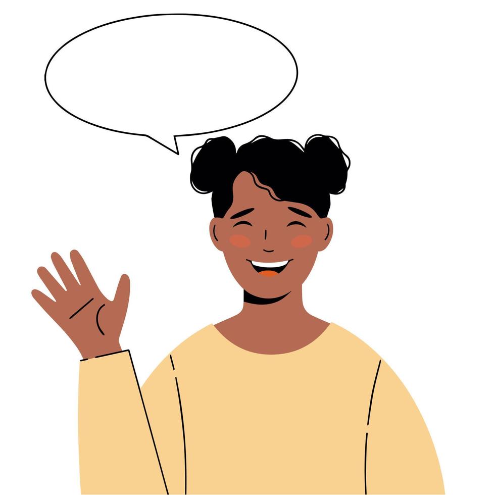 African-American pretty girl. Illustration of black woman with a greeting gesture vector