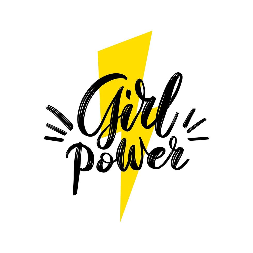 Girl power. Motivational phrase. Feminist hand lettering quote. Vector illustration with symbol of lightning