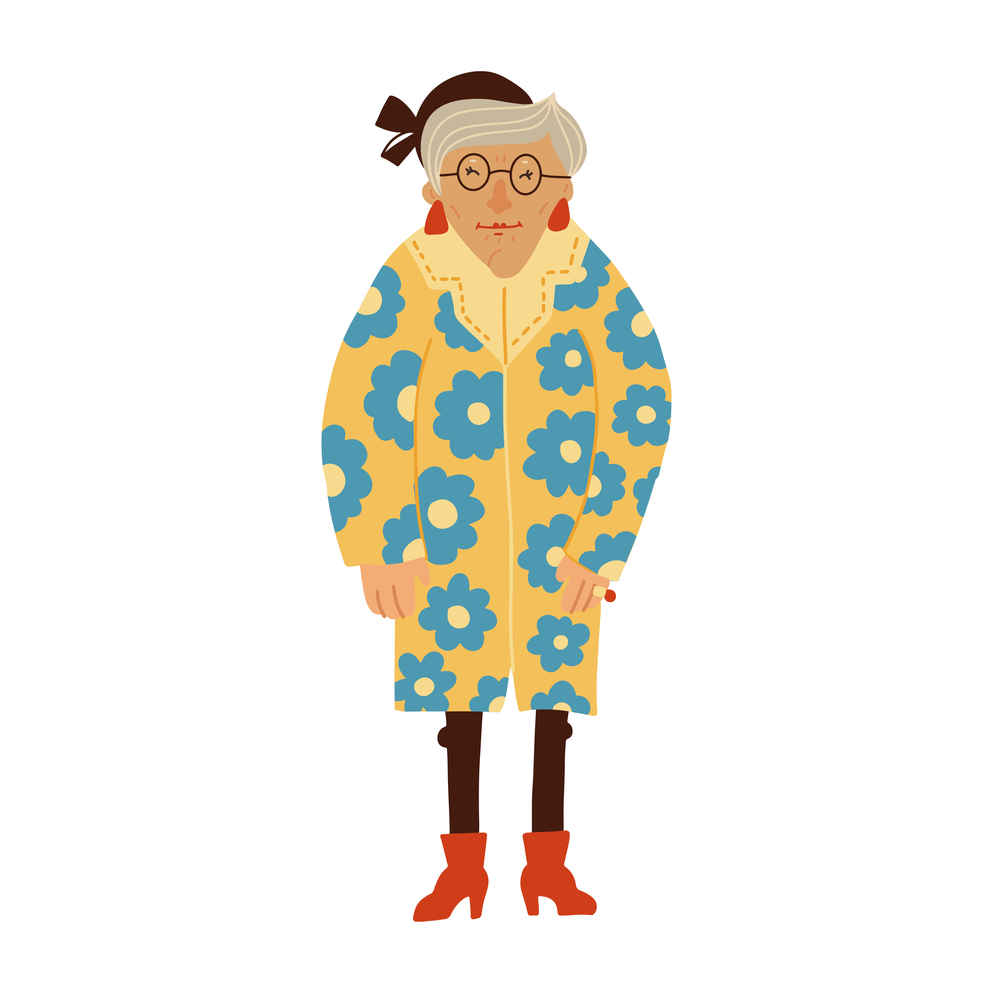 Aduld senior confident Lady wearing Bright clothing and accessories. Old  mature woman standing in bright patterned clothes. Modern fashion look  concept. Hand drawn Vector cartoon illustration. 6018223 Vector Art at  Vecteezy