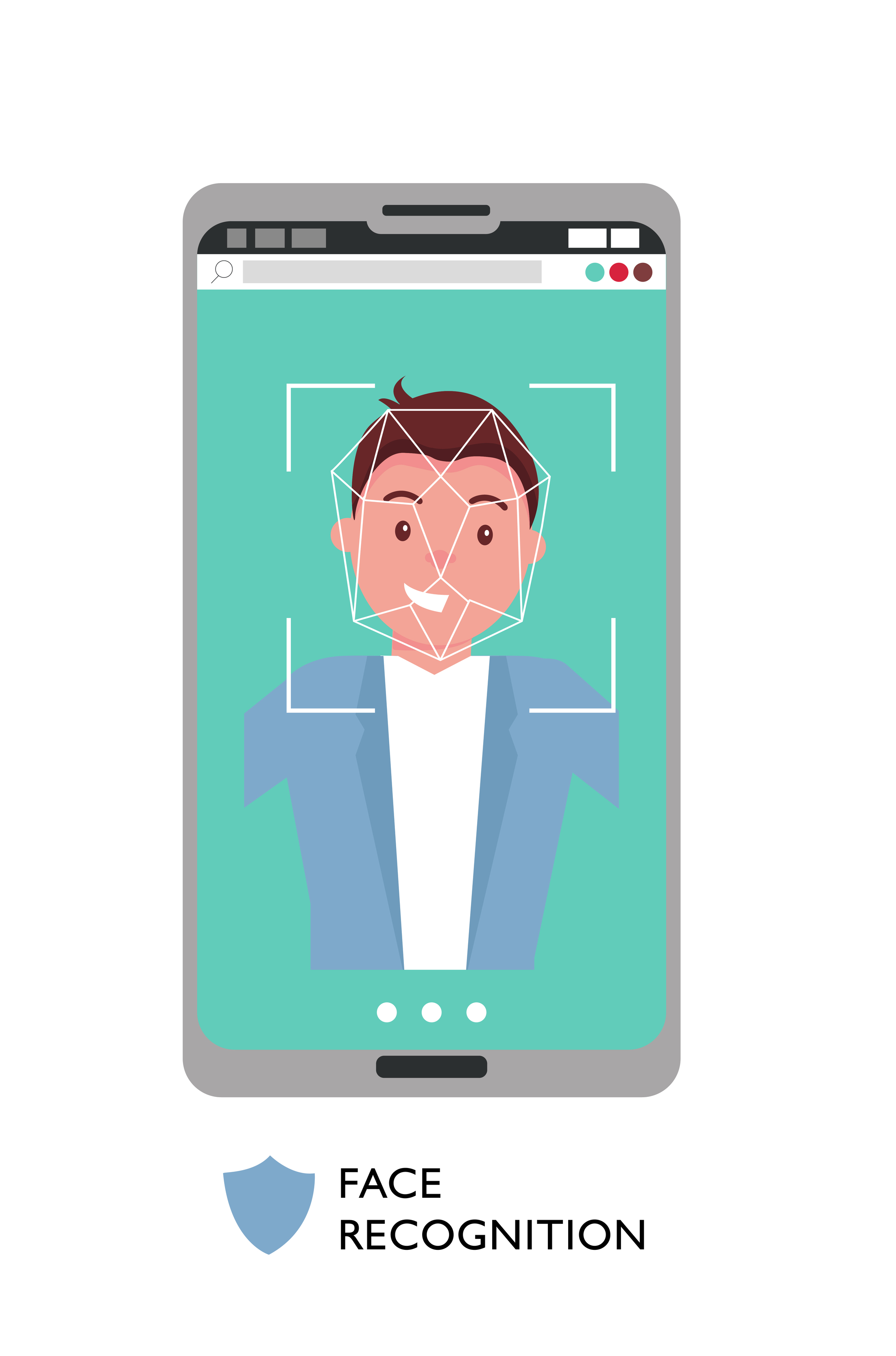 Face id concept. Male face on big smartphone screen. Personality Recognition,  modern cellphone with security system. Smiling man with focus on his face.  Flat cartoon vector illustration. 6018241 Vector Art at Vecteezy