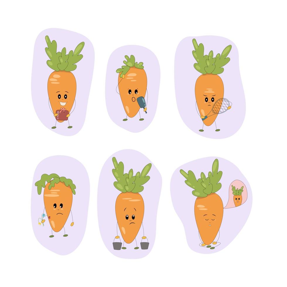 Set of carrots. Carrots characters with different emotions. Funny