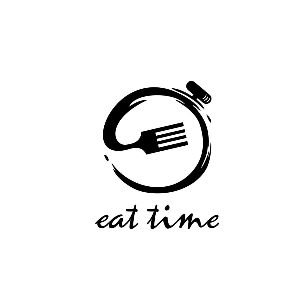 logotipo de comida simple círculo negro ilustración rústica para comer tiempo recordatorio icono diseño vector
