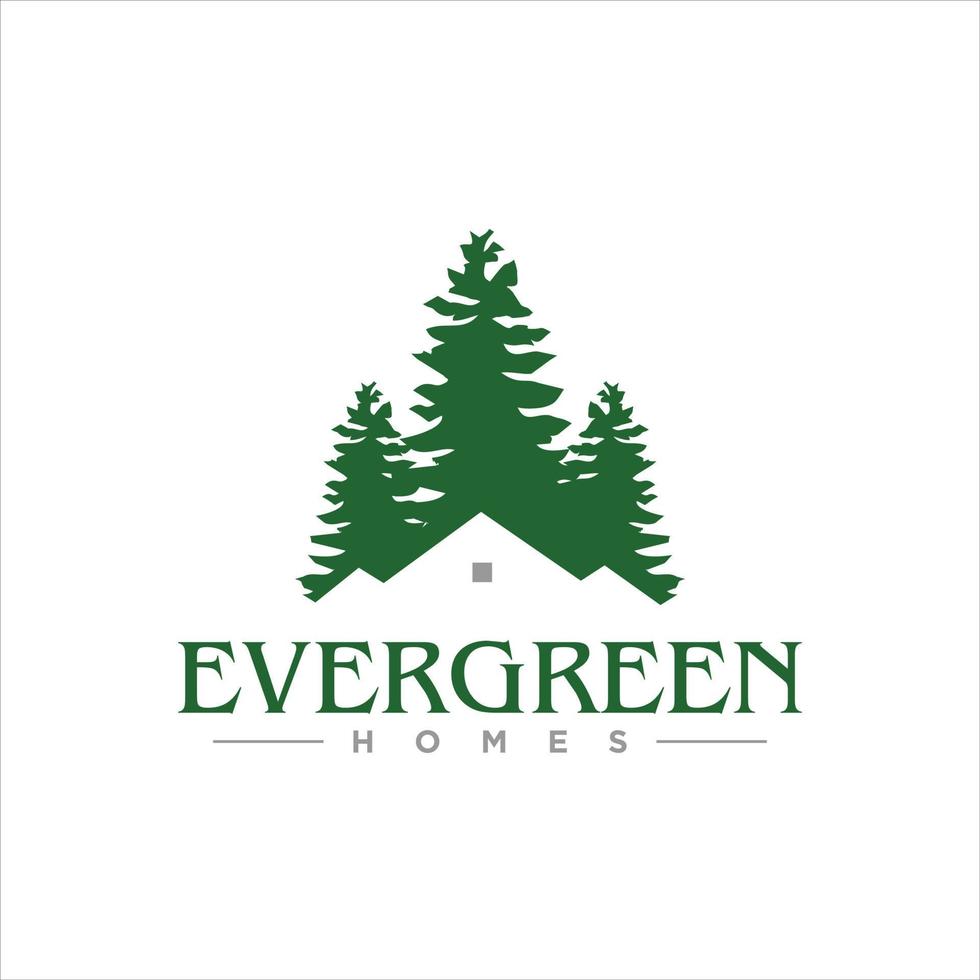 idea de diseño de logotipo de hoja perenne de casa de árbol de pino verde simple vector