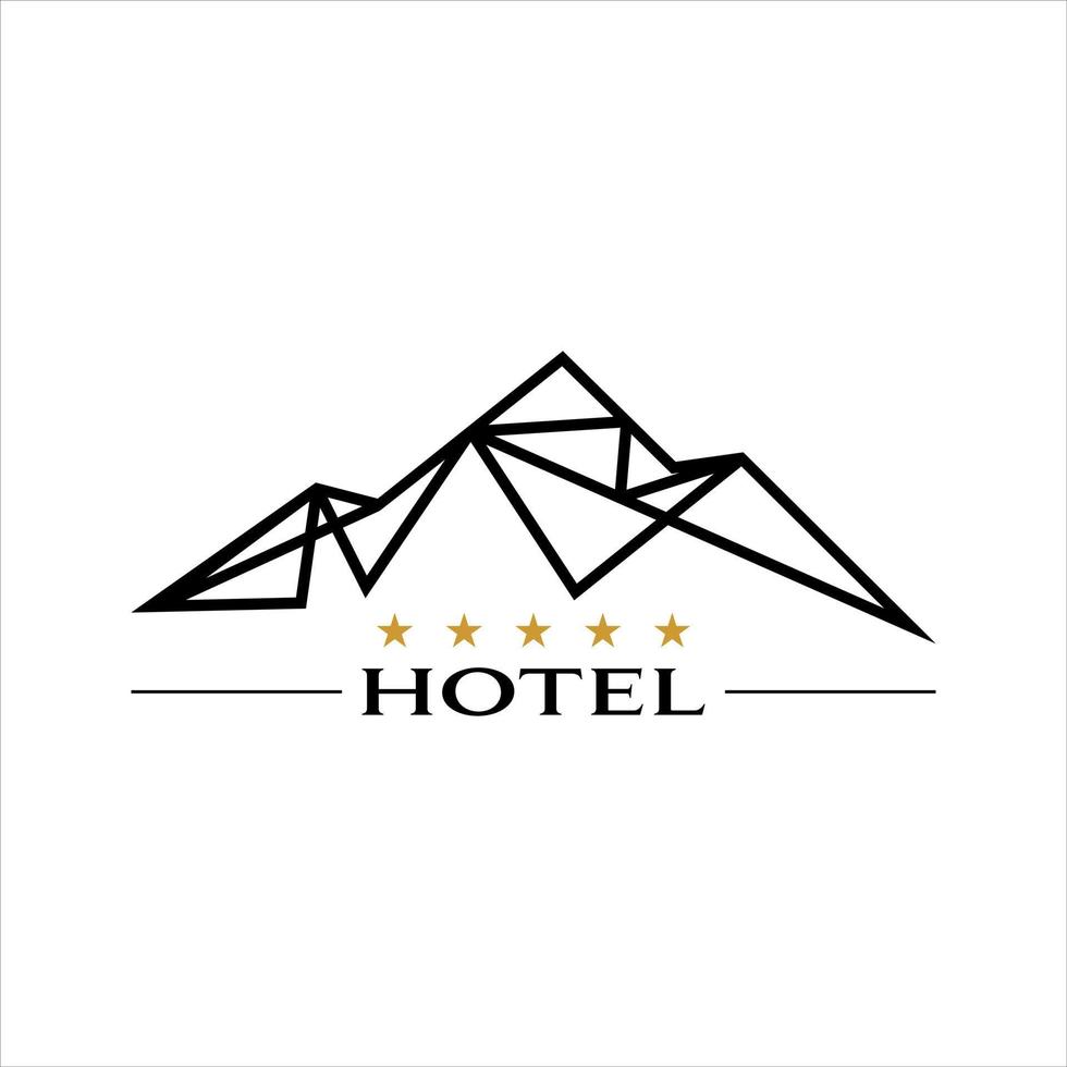 logotipo de hotel de montaña diseño de arte de línea negra moderna vector