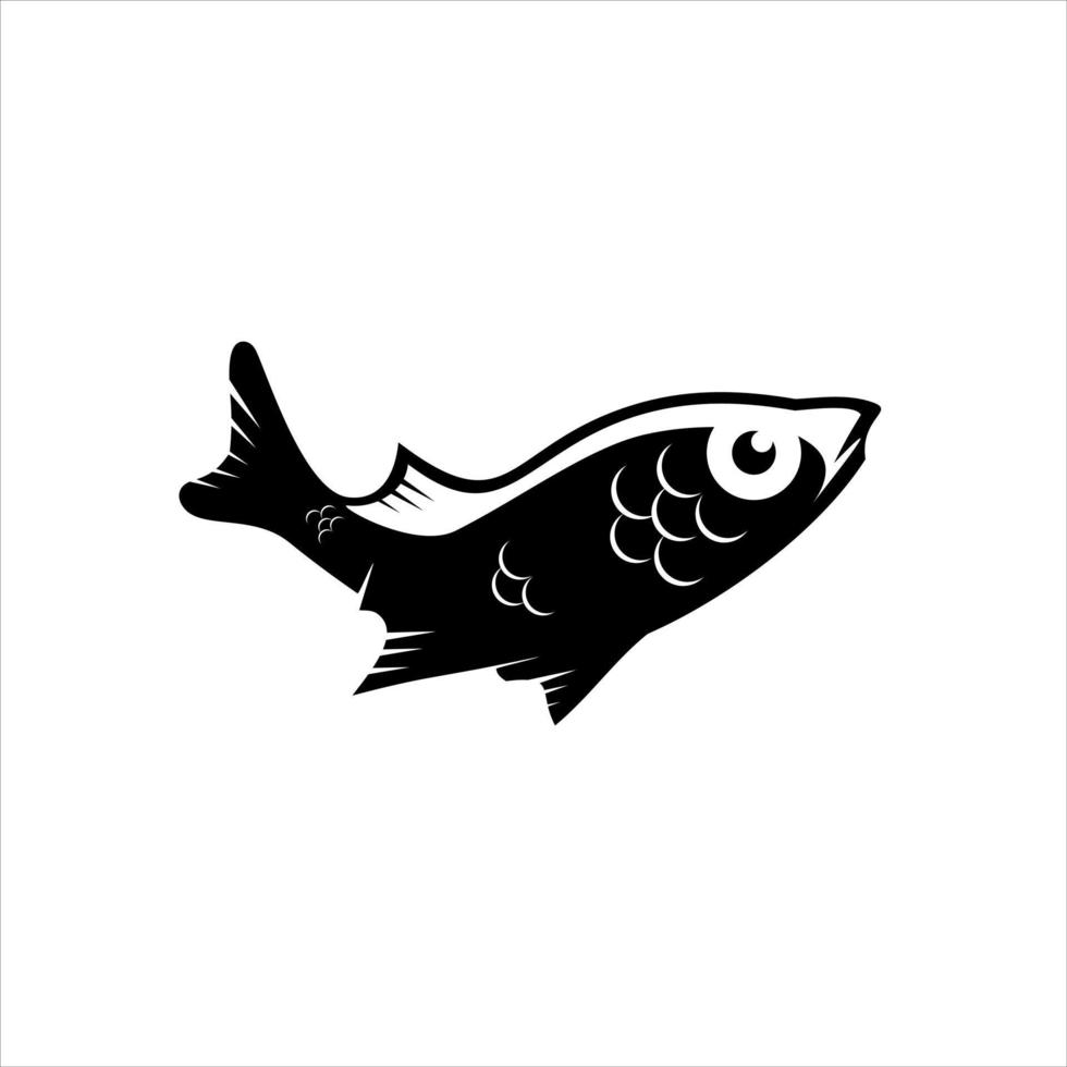 fish logo modern cartoon flat black illustration mascot design vector