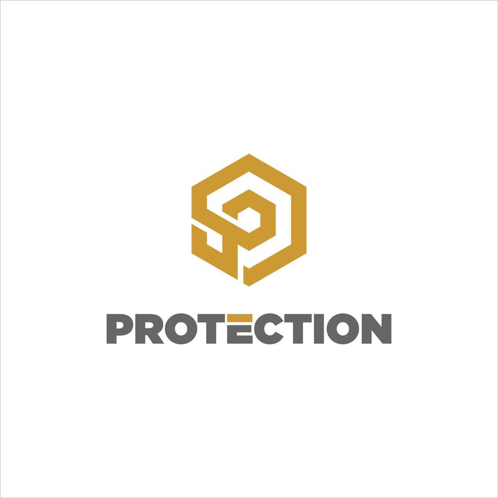 simple gold hexagon shield P letter initial logo design vector