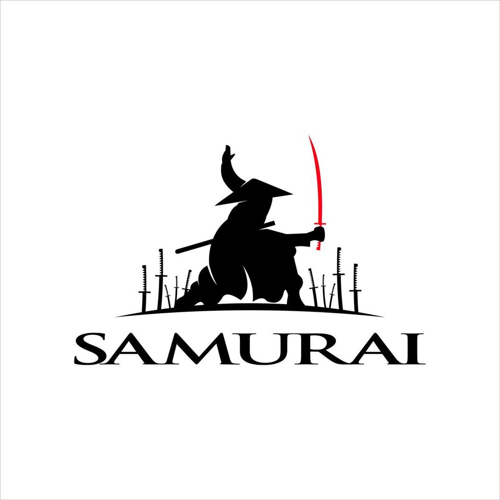 idea de diseño de logotipo de ilustración de samurai negro vector