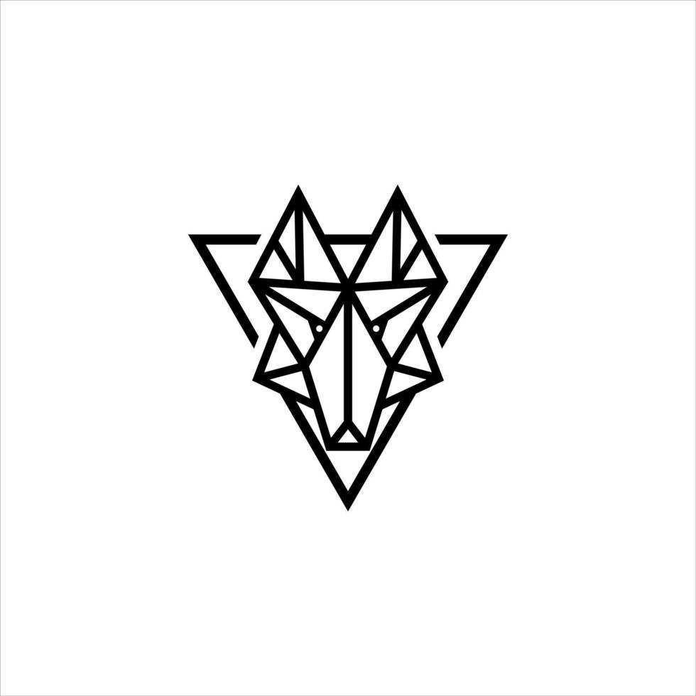 simple line art wolf head triangle logo vector