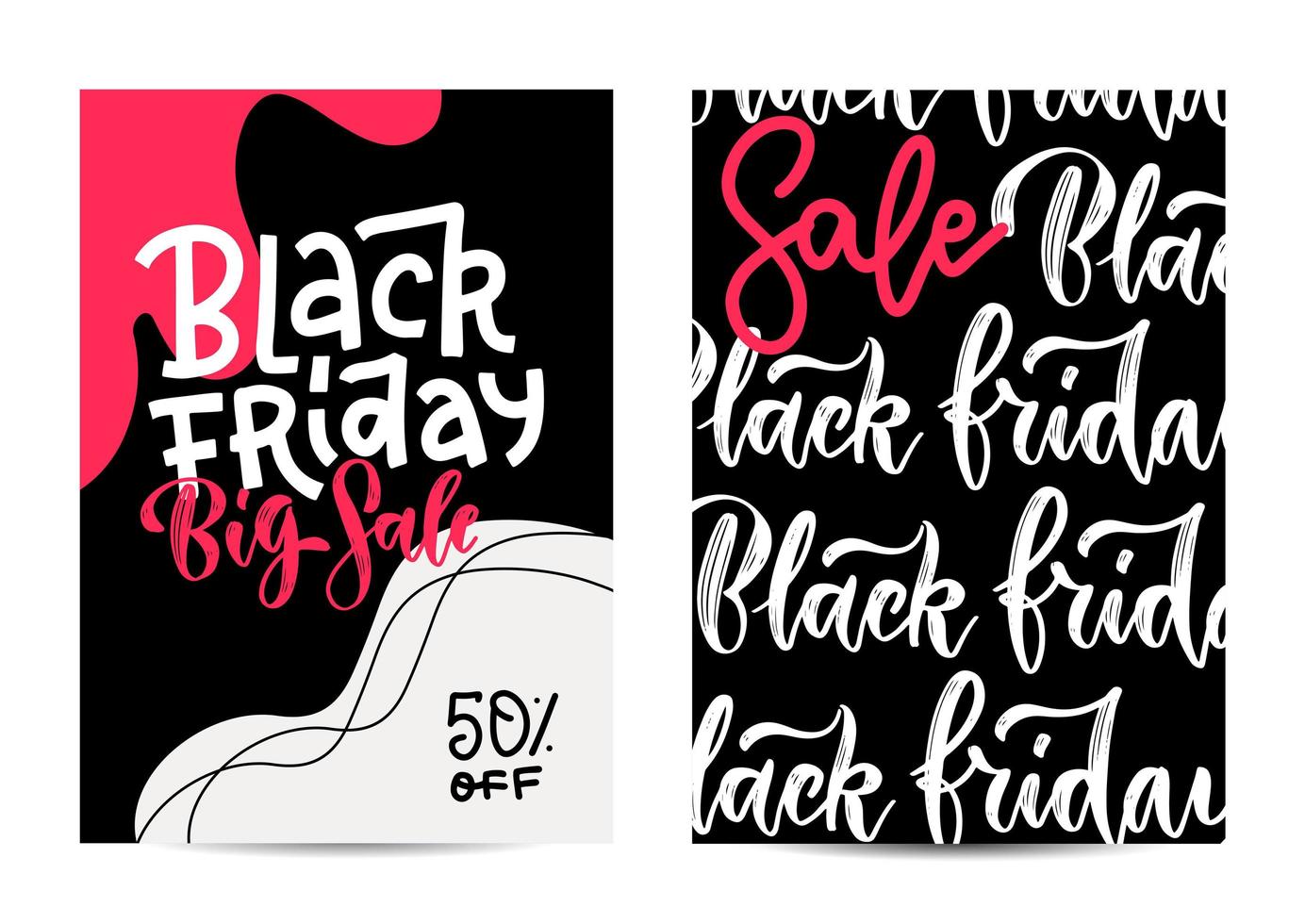 Set of tow vertical banners for a black Friday sale. Typographic vertical posters with lettering text. Flan hand drawn only word design. vector