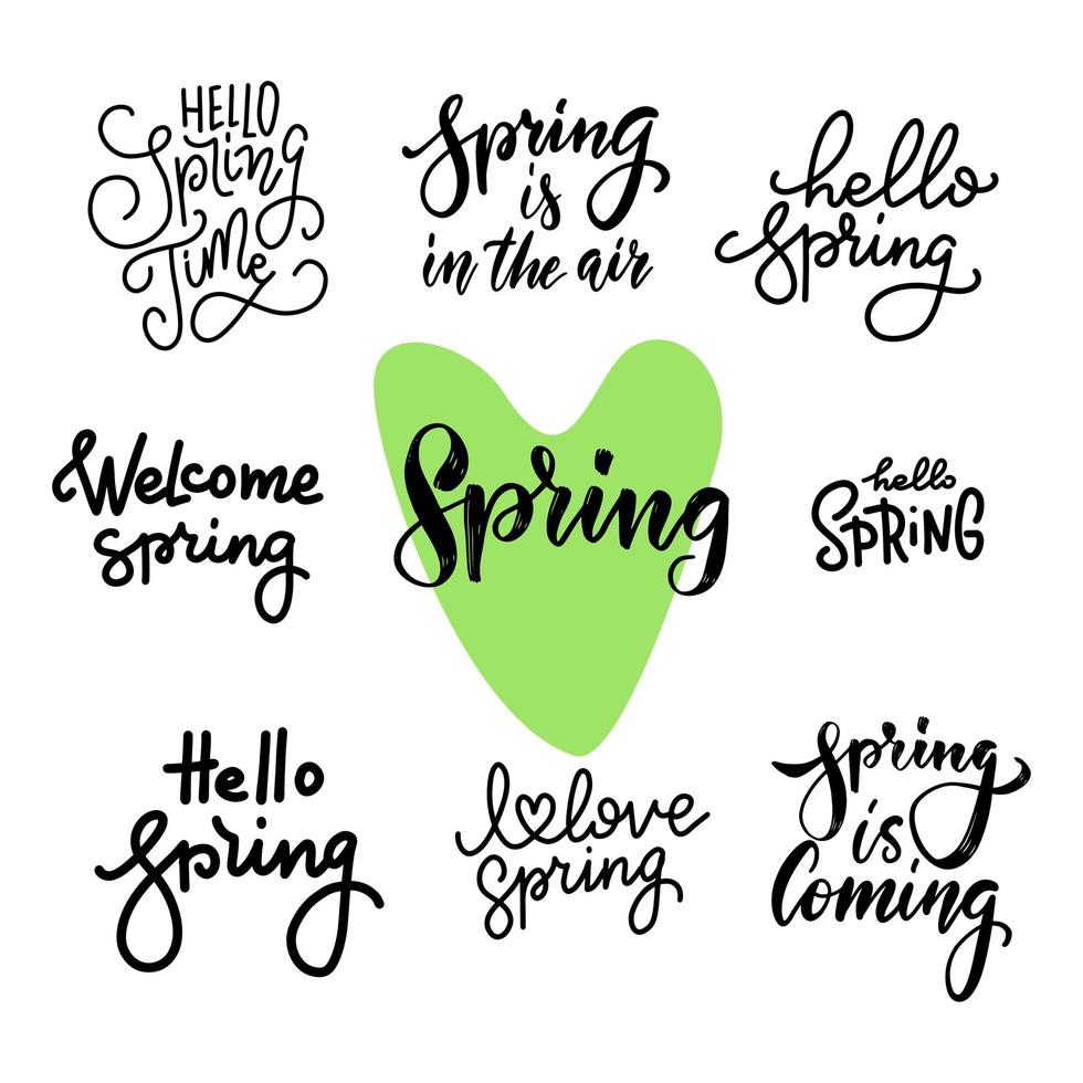 Spring time lettering greeting cards set. Special spring sale typography poster in gold black and white colors. Vector illustration