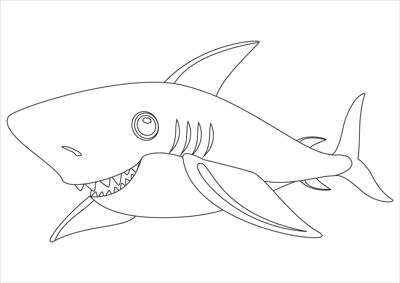 Black and White Cartoon Shark. Vector Illustration of Shark