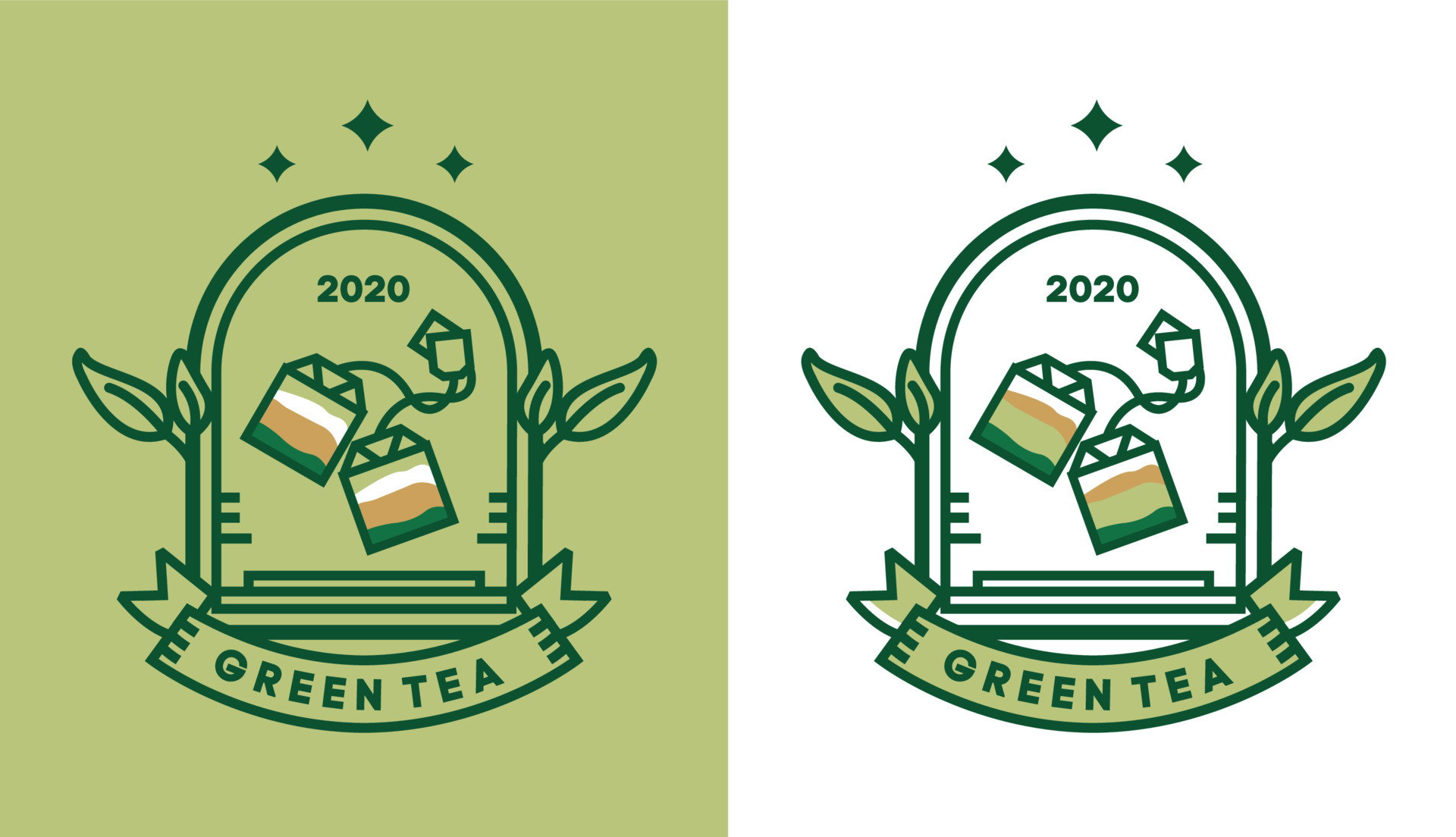 green tea logo design, minimalist traditional vintage tea bag for cafe