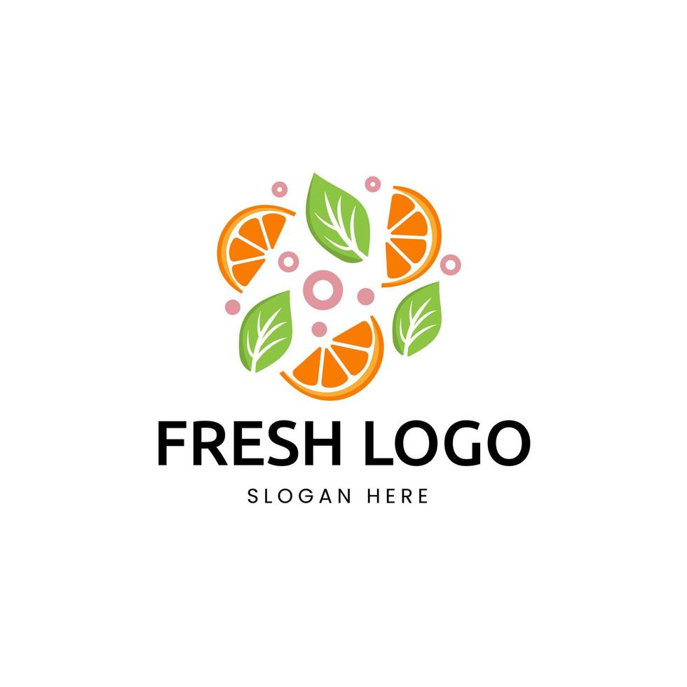 logotipo y hojas de naranja fresca, se pueden utilizar para fruterías vector