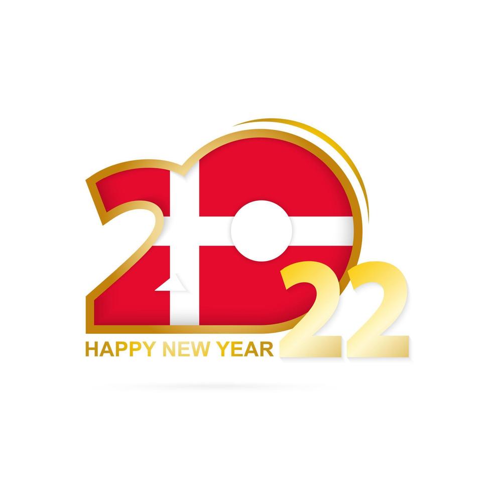 año 2022 con patrón de bandera de dinamarca. diseño de feliz año nuevo. vector