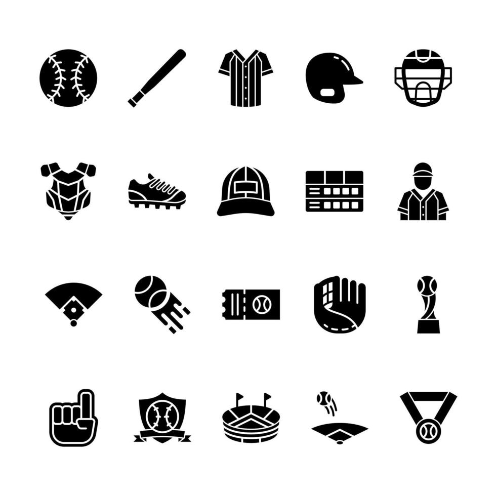 conjunto de iconos de glifo de béisbol vector