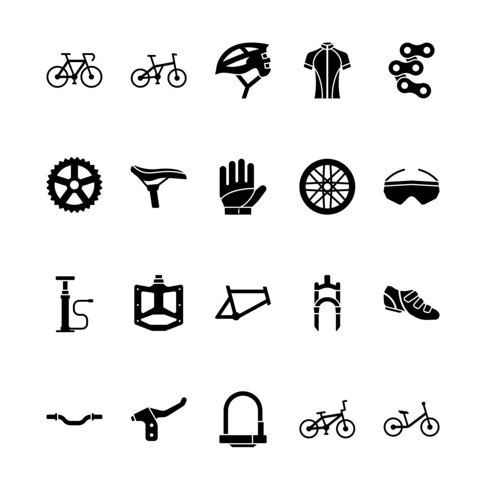 conjunto de iconos de glifo de bicicleta vector