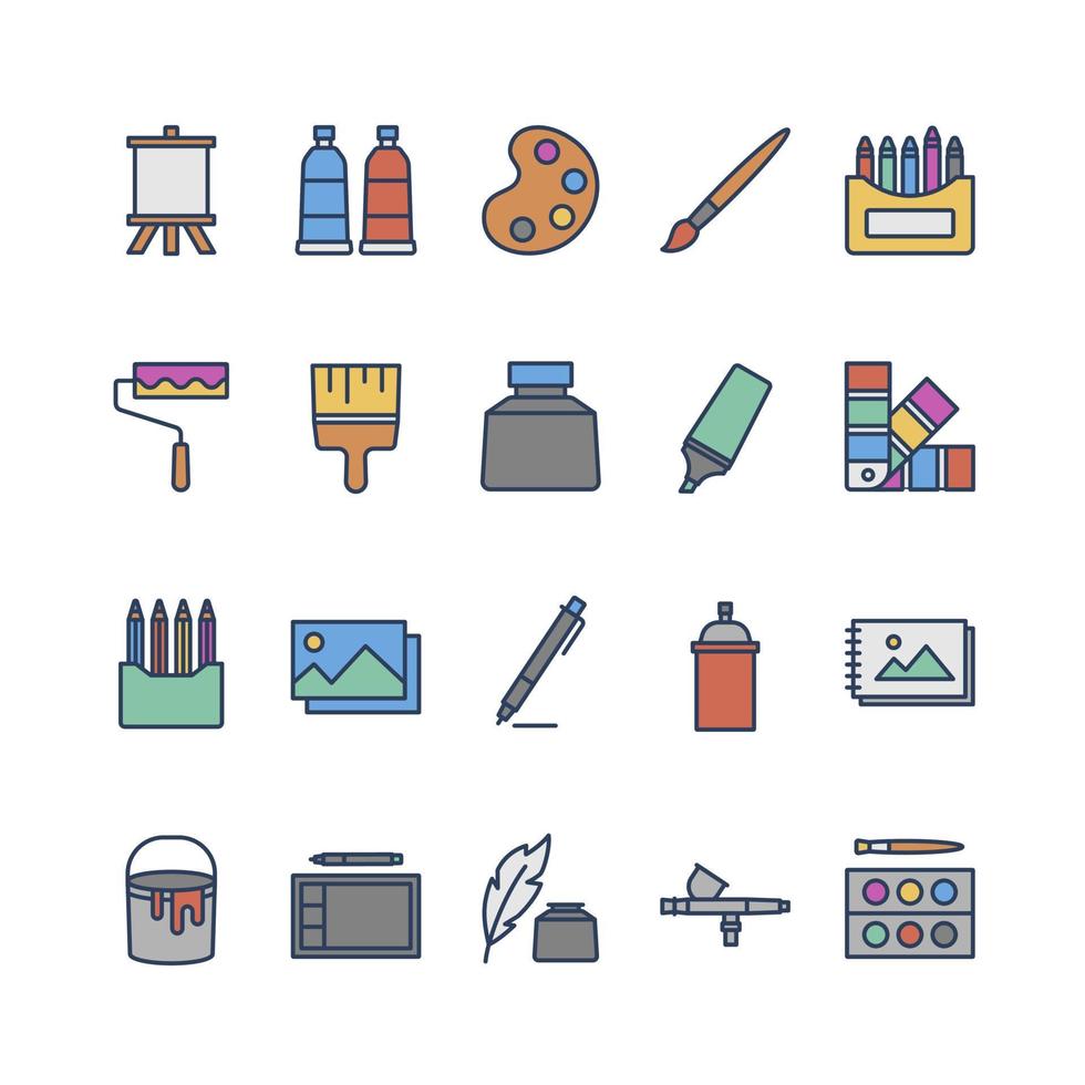 Painting filled outline icon set vector