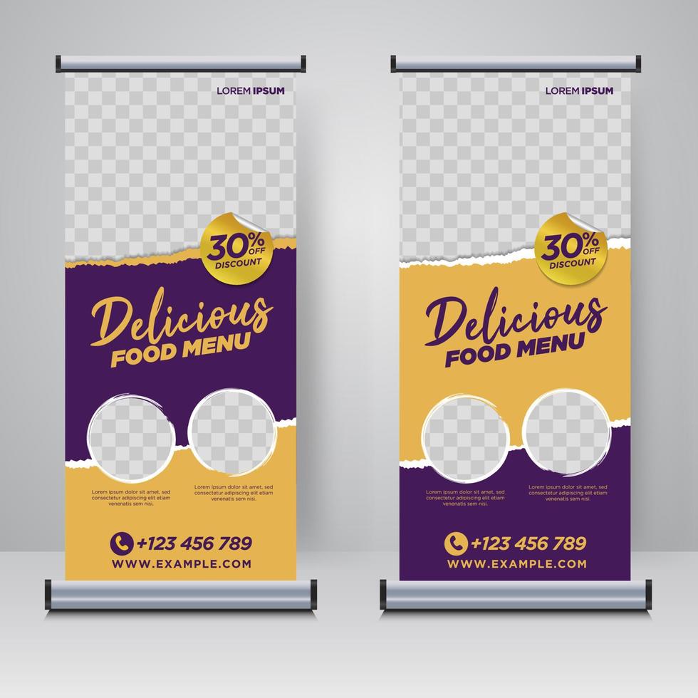 Food and Restaurant roll up banner design template vector
