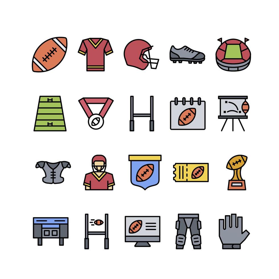 conjunto de iconos de contorno lleno de rugby vector