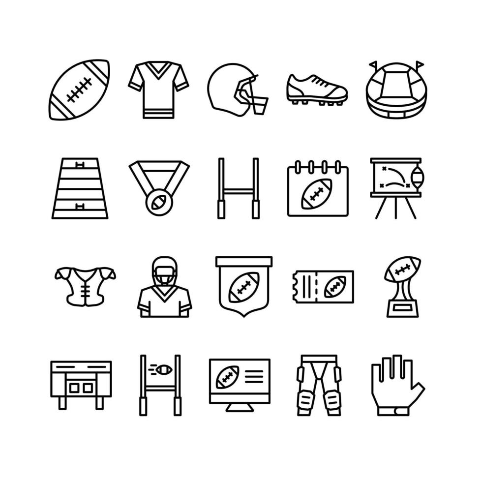 conjunto de iconos de esquema de rugby vector