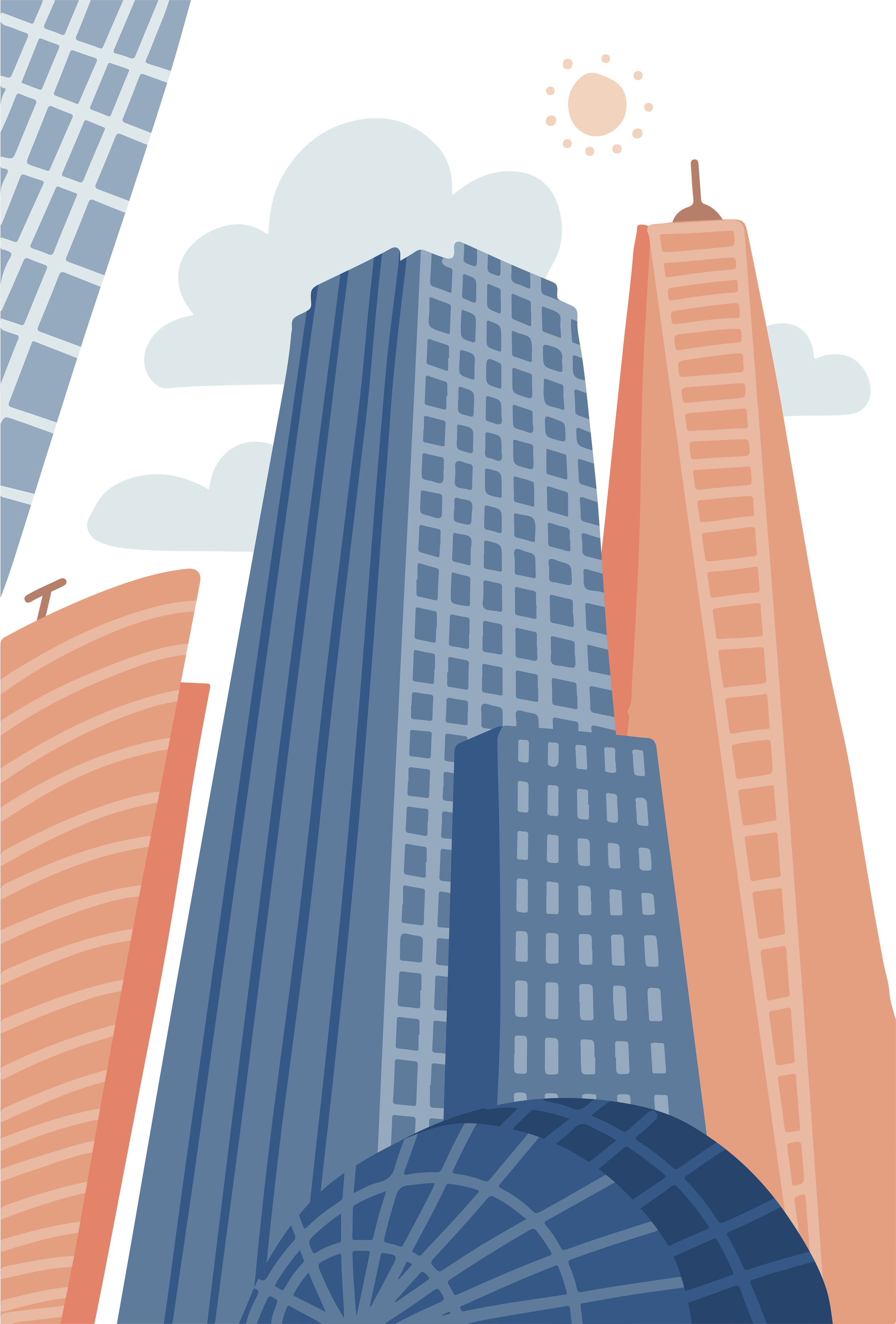 Cartoon modern city in flat hand drawn style. Urban cityscape with  skyscrapers, urban property. Vector illustration vertical panorama, modern  cityscape. 6019320 Vector Art at Vecteezy