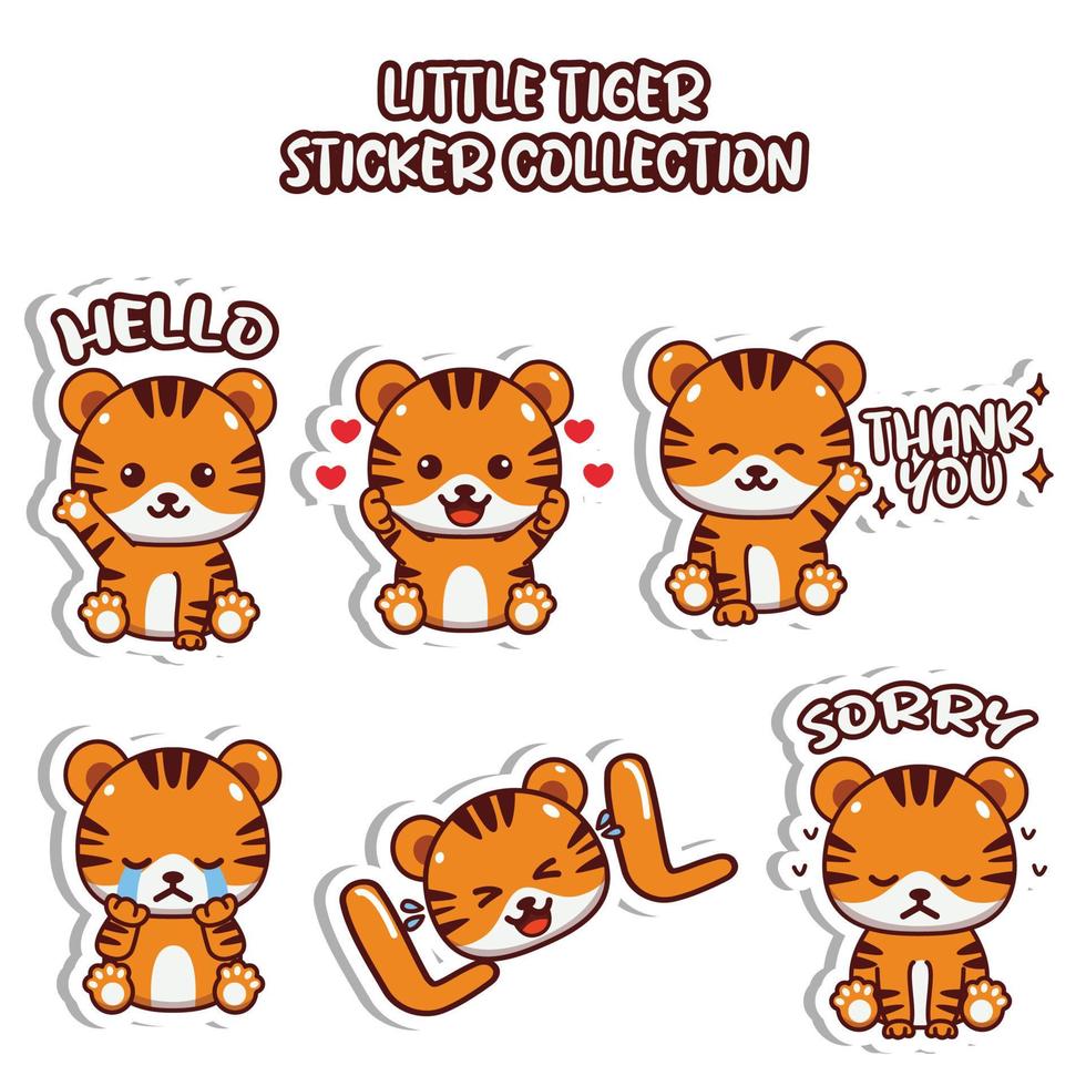 Set of social media emoji little tiger sticker collection animal emoticon vector