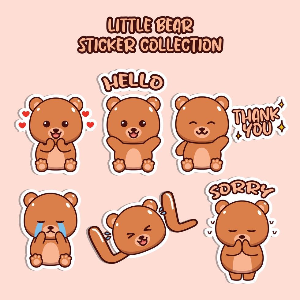 Set of social media emoji little bear sticker collection animal emoticon vector