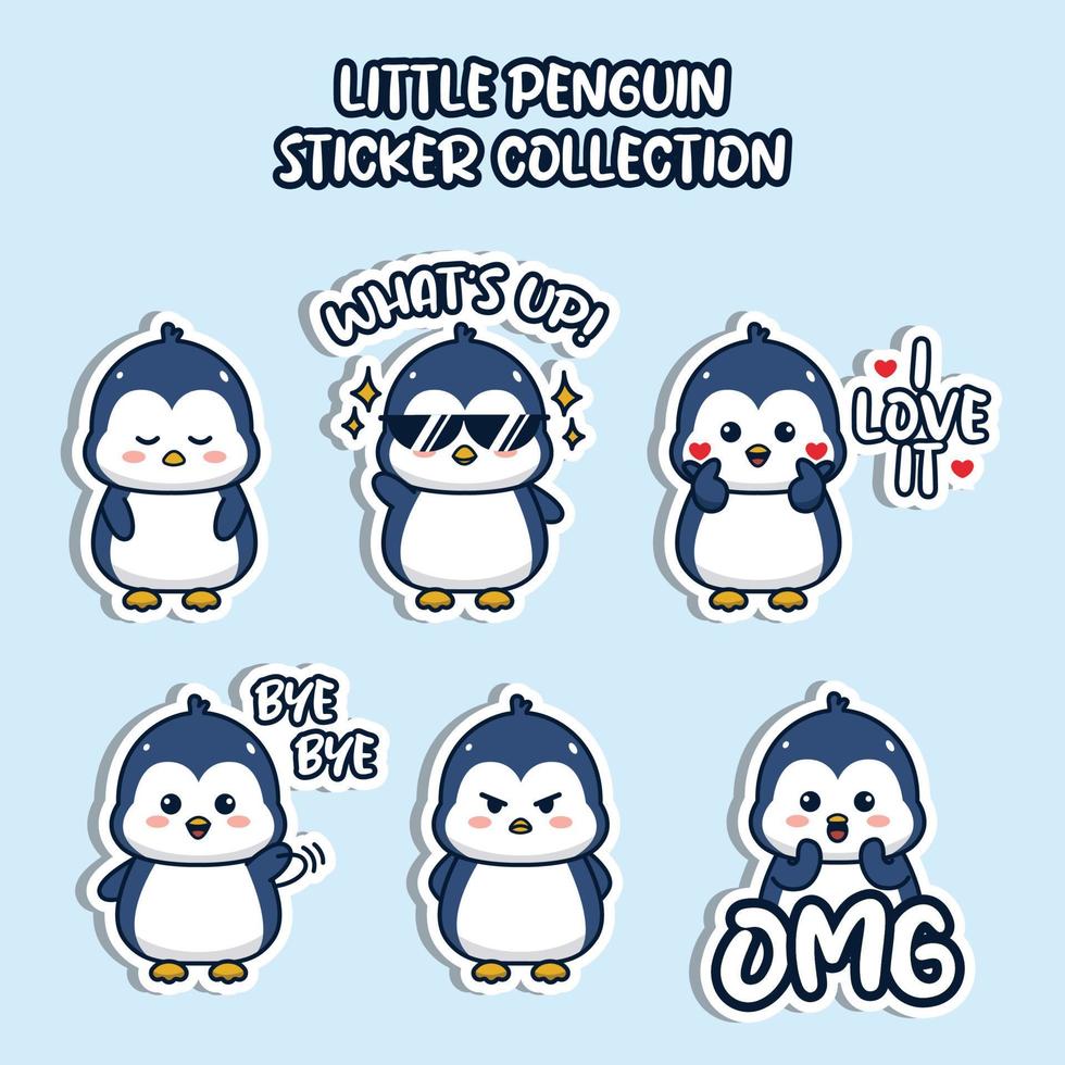 Set of social media emoji little penguin sticker collection animal emoticon vector