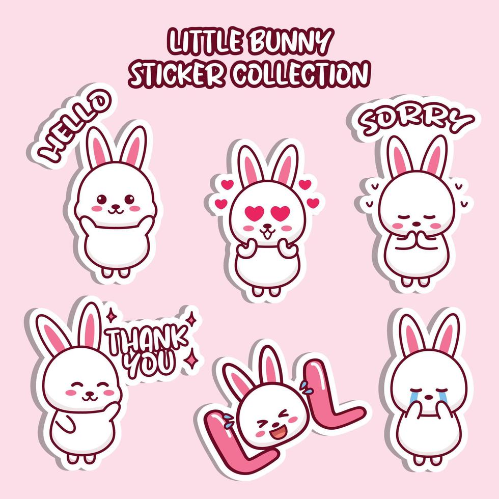 Set of social media emoji little bunny sticker collection animal emoticon vector