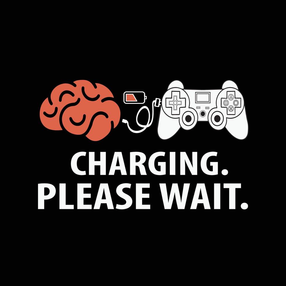 Charging please wait. Gaming t shirt with game joystick Vector illustration