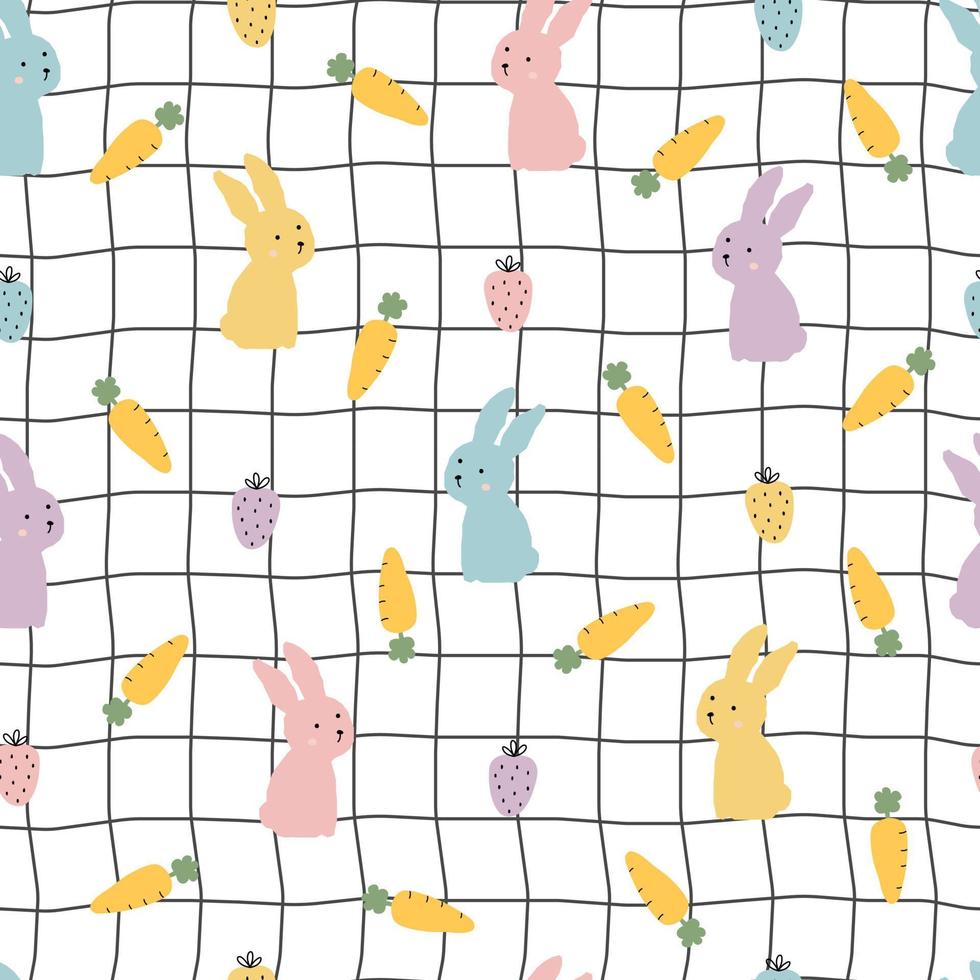 conejo y zanahoria bebé diseño lindo sin costuras dibujado a mano en estilo de dibujos animados para impresiones, papeles pintados, decoraciones, textiles, ilustración vectorial vector