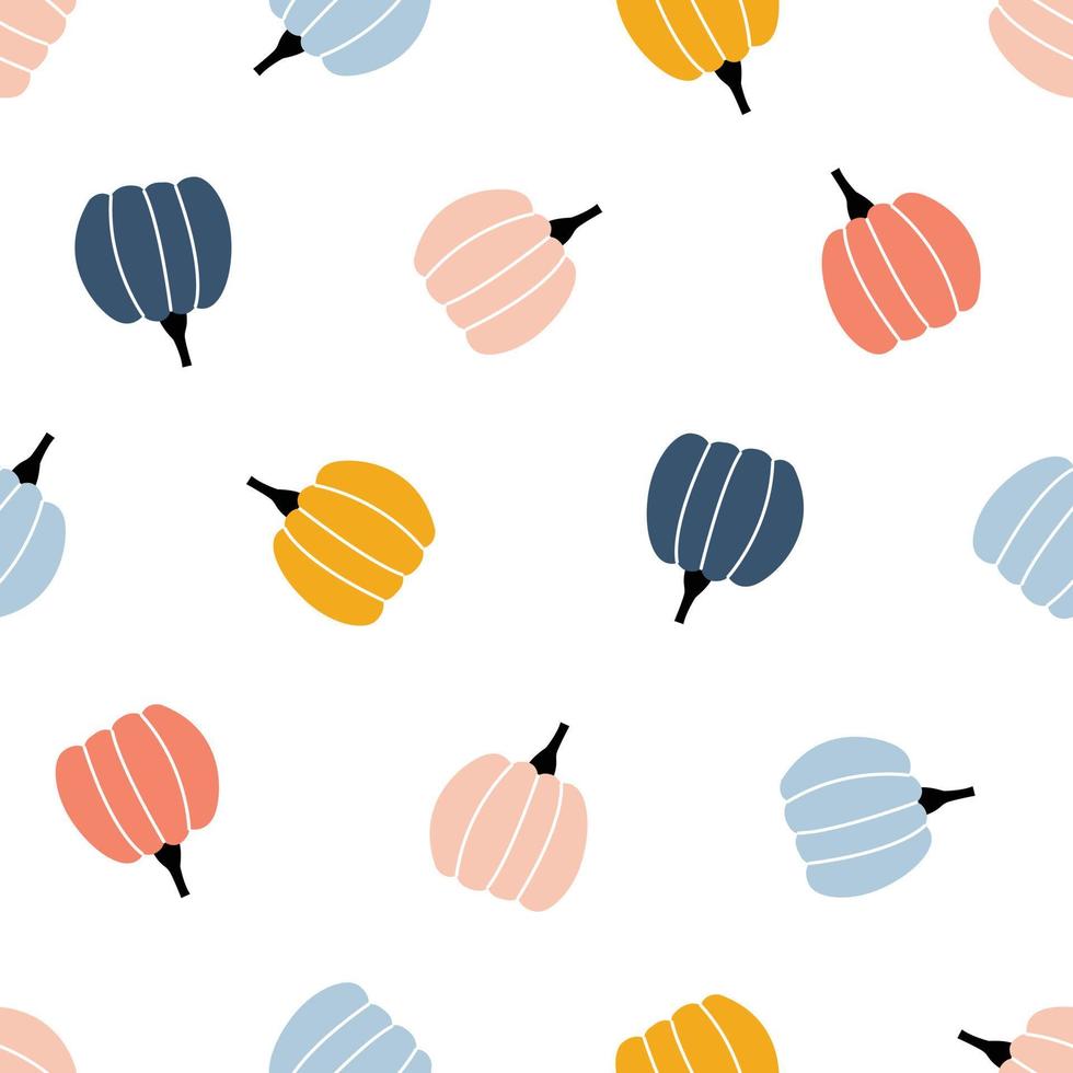 Nursery seamless pattern colorful pumpkins on a white background Use for prints, wallpapers, textiles, vector illustrations.