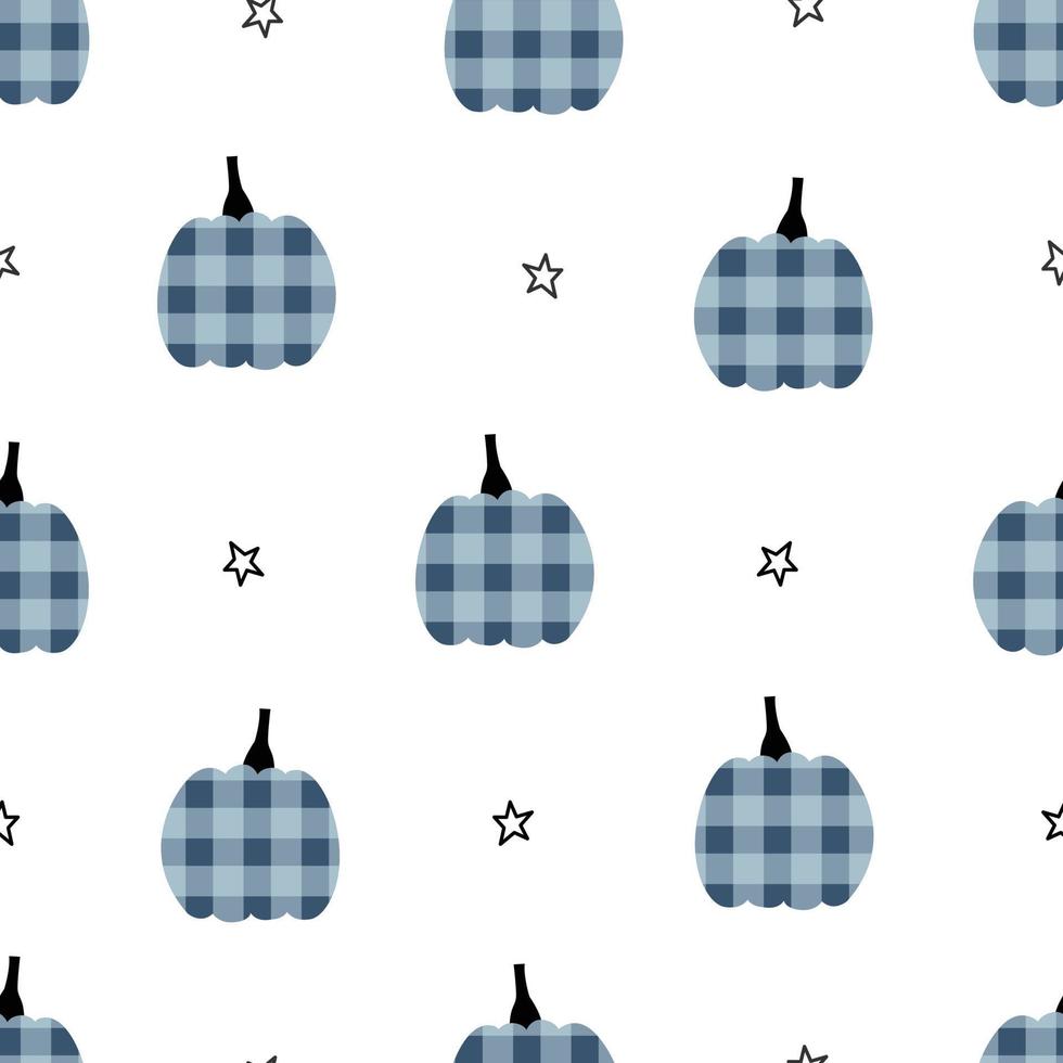 Nursery seamless pattern checkered fabric pumpkin on white background Use for prints, wallpapers, textiles, vector illustration
