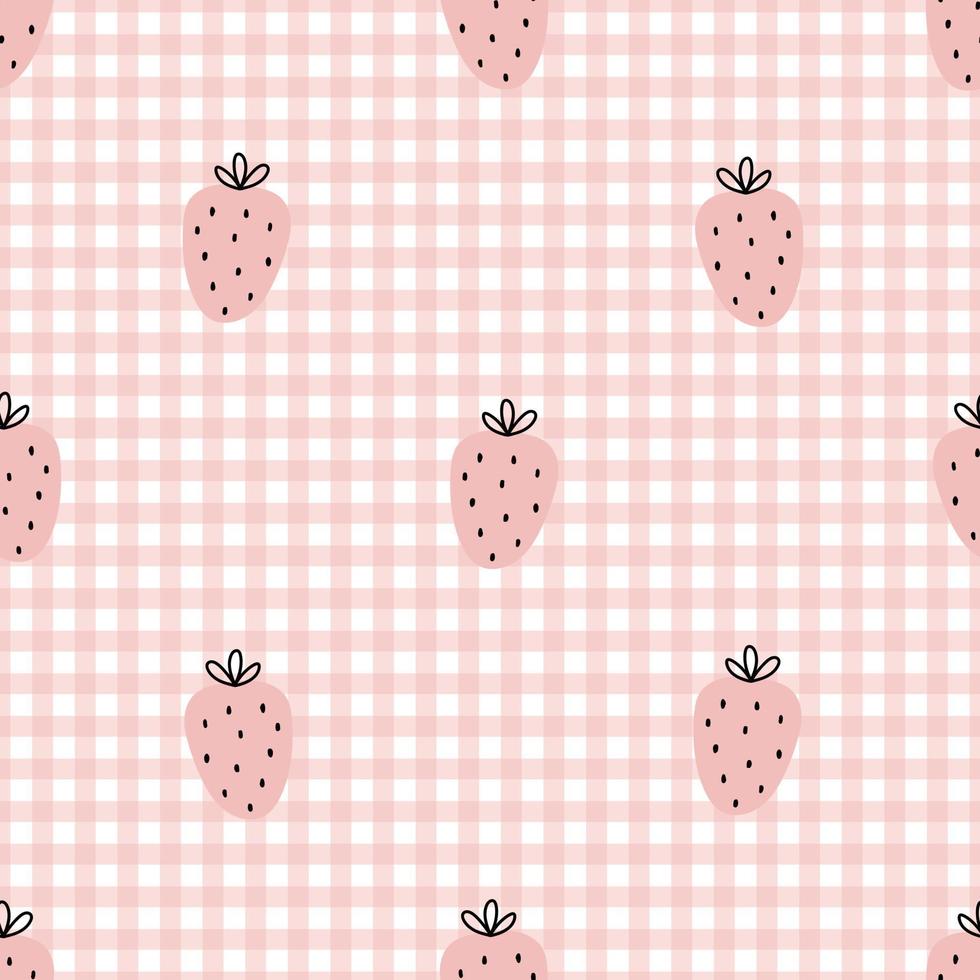 Nursery seamless pattern Strawberry on checkered background used for print, wallpaper, textile, vector illustration