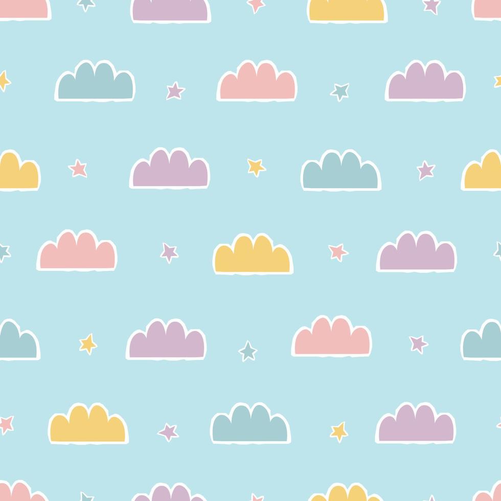 Nursery seamless pattern clouds on a blue background Use for prints, wallpapers, textiles, vector illustrations.