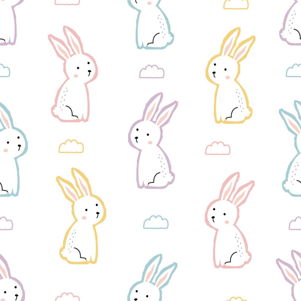 Nursery seamless pattern rabbit on white backgrounds for prints, wallpapers, textiles Vector Illustration