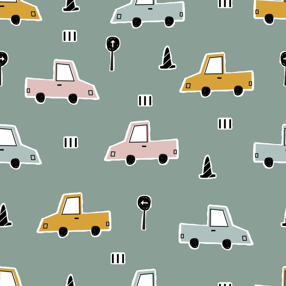 Nursery seamless vintage car and traffic Backgrounds are use for prints, wallpapers, textiles, vector illustrations