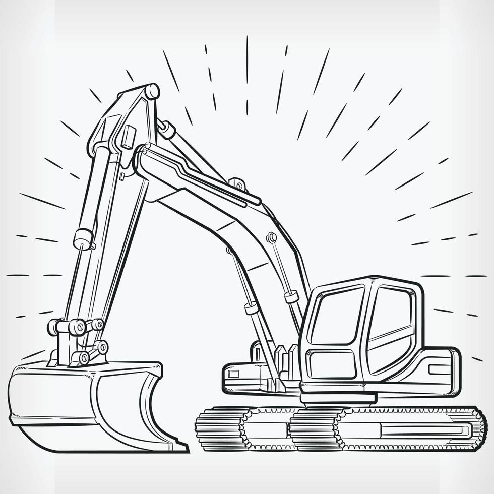 Excavator Doodle Backhoe Digger Handdrawing Sketch Construction Vector