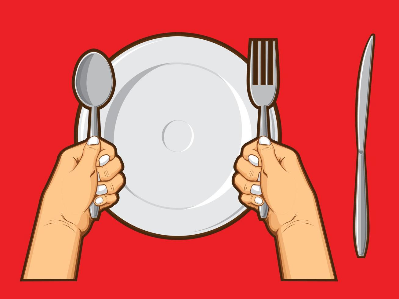 Hands Holding Spoon Fork and Knife vector
