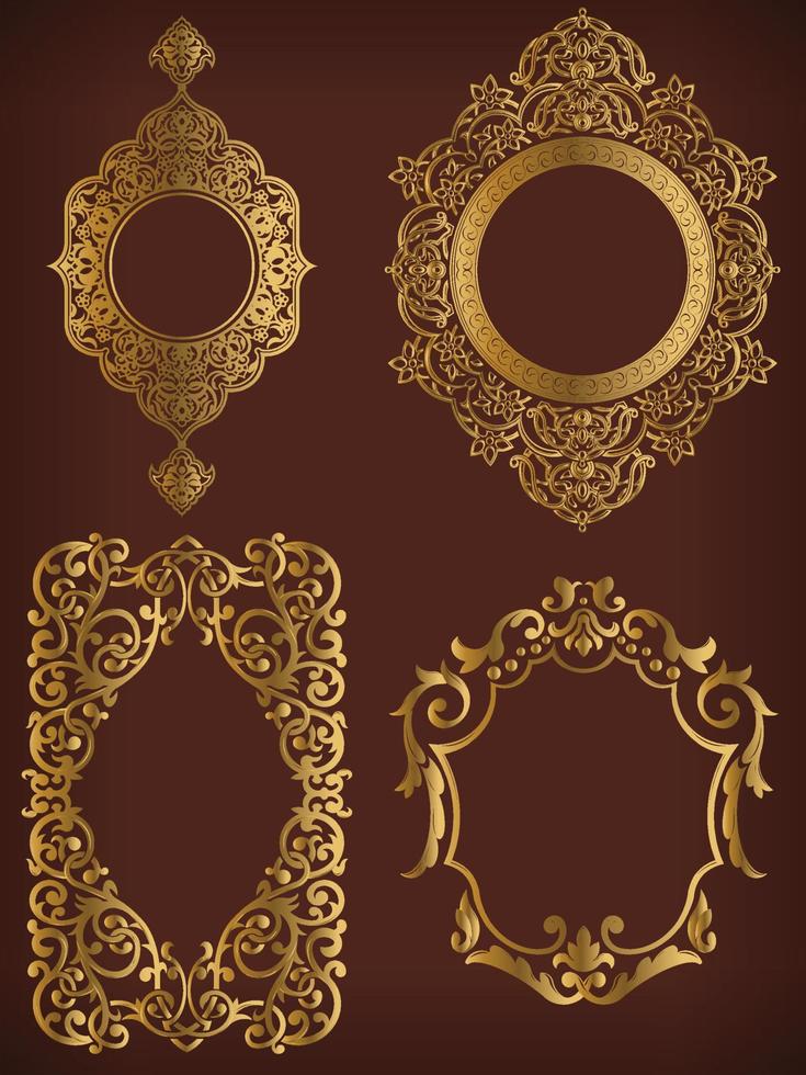 Frame Golden Ornamen Set Royal Decorative Border Vector
