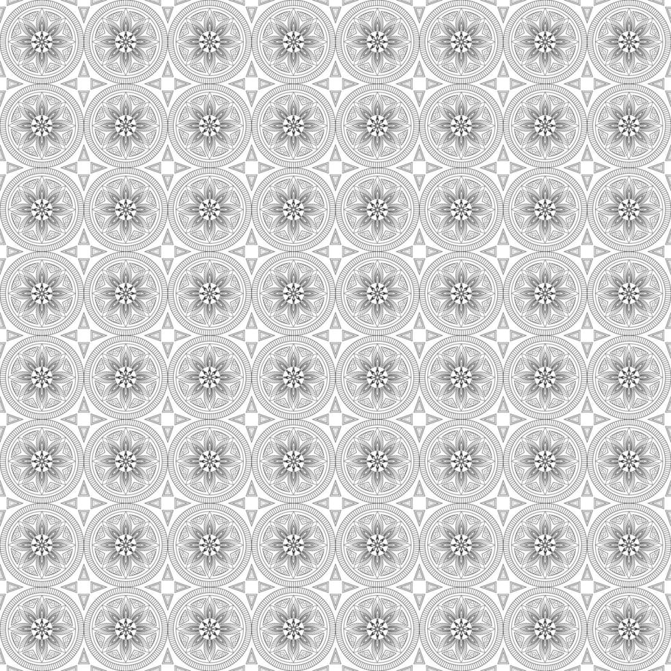 Mandala flower geometric black and white pattern. Seamless vector background vector in illustration