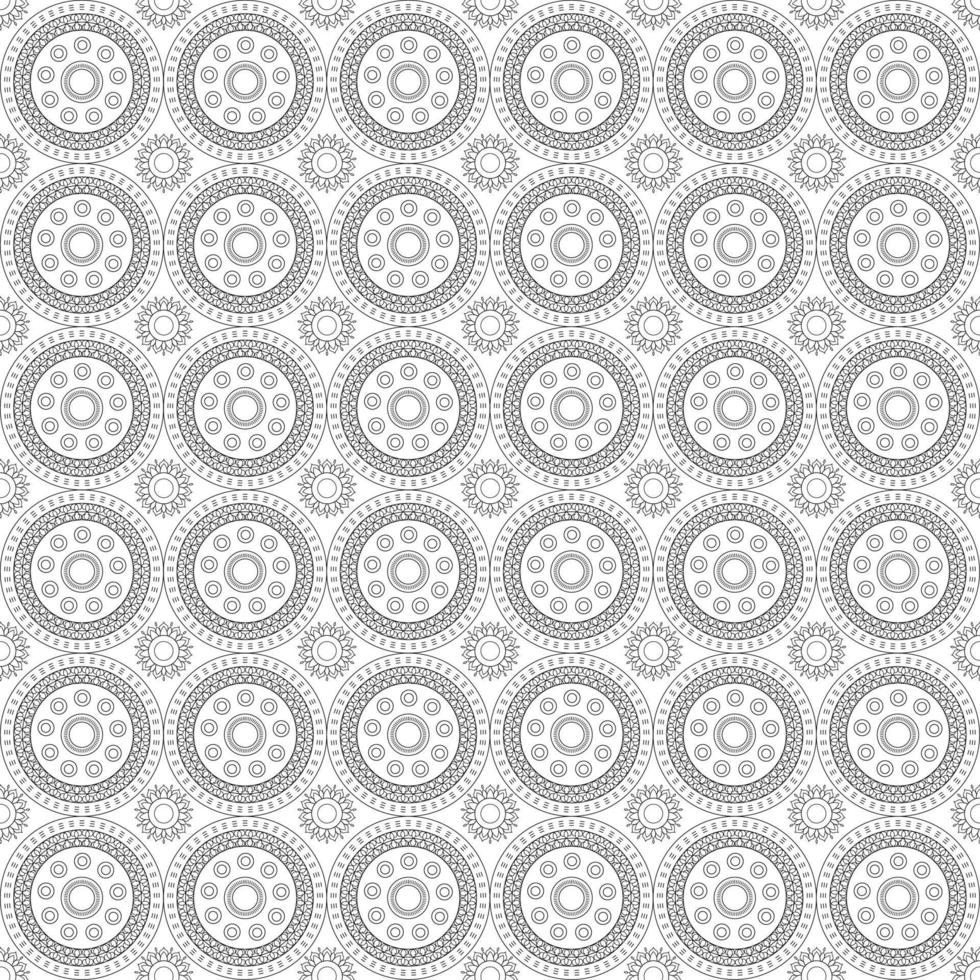 Seamless Flower Mandala vector black and white pattern. Abstract geometric background. Monochrome stylish texture vector in illustration