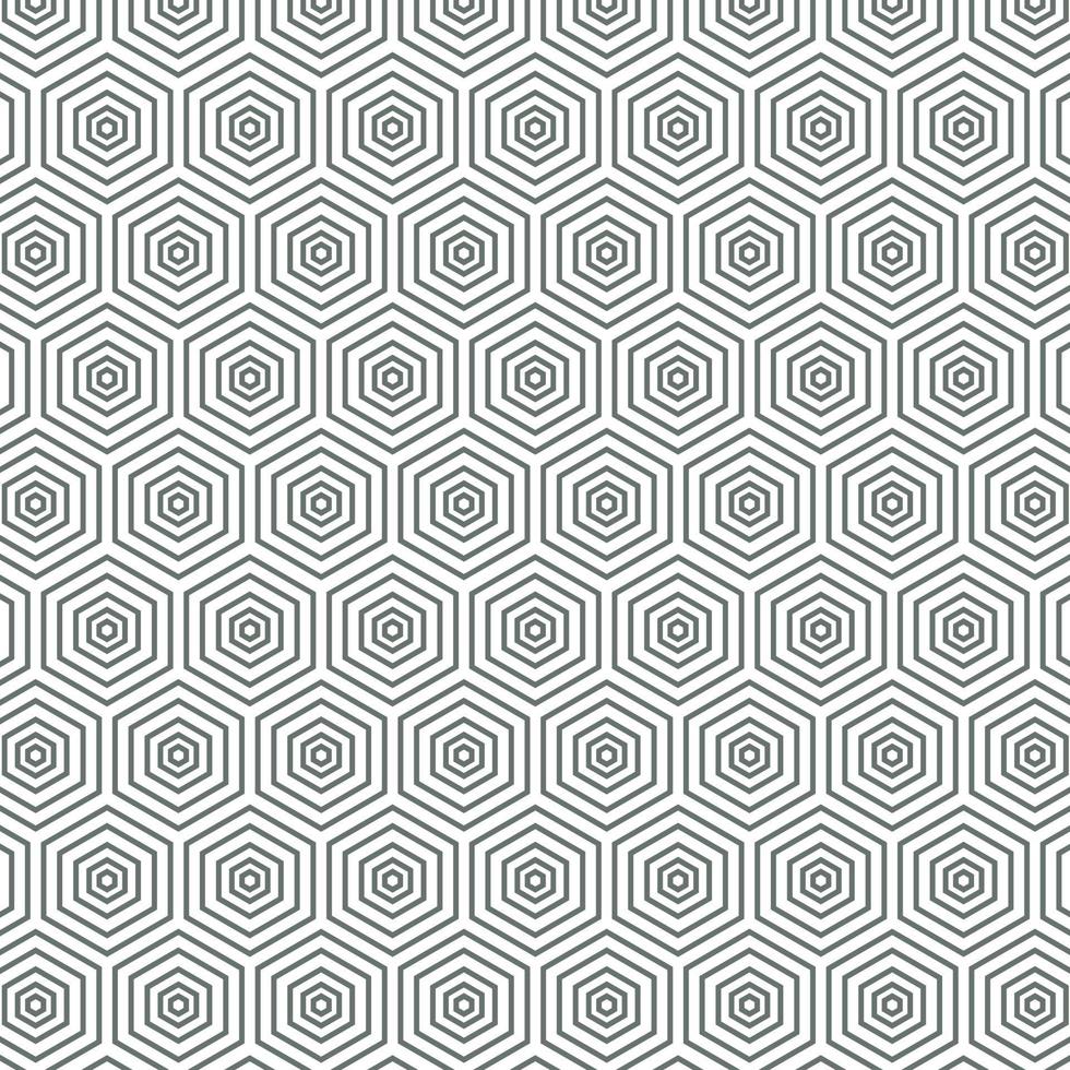 Seamless pattern with black white hexagons and striped lines. Optical illusion effect. Geometric tile in op art style. Vector illusive background, texture. Futuristic element, technologic design.