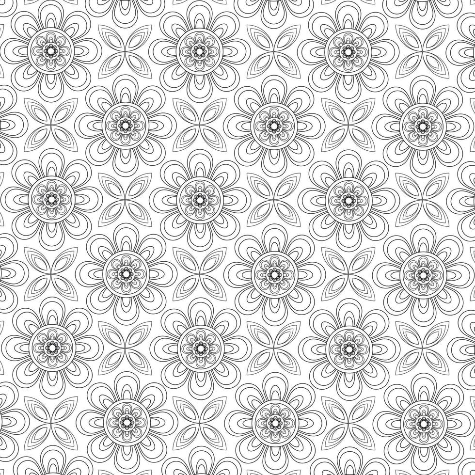 Flower Mandala geometric black and white pattern. Seamless vector background vector in illustration