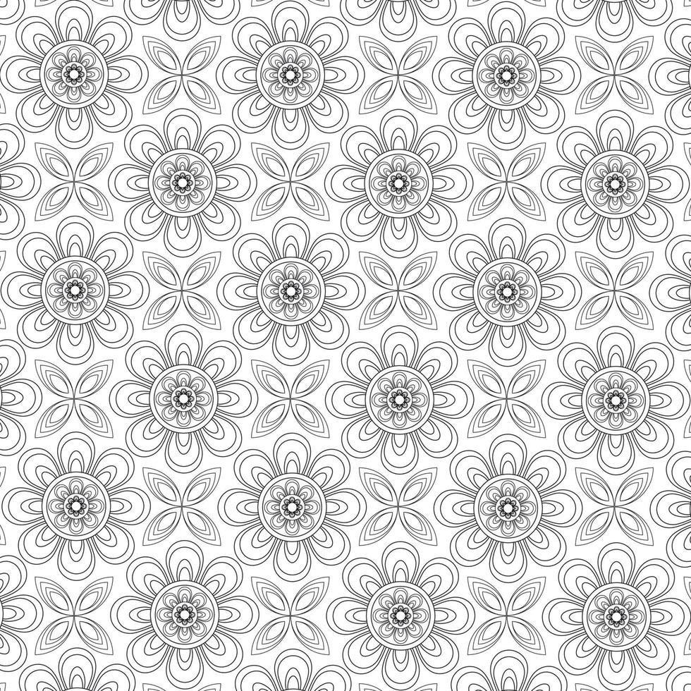 Flower Mandala geometric black and white pattern. Seamless vector background vector in illustration