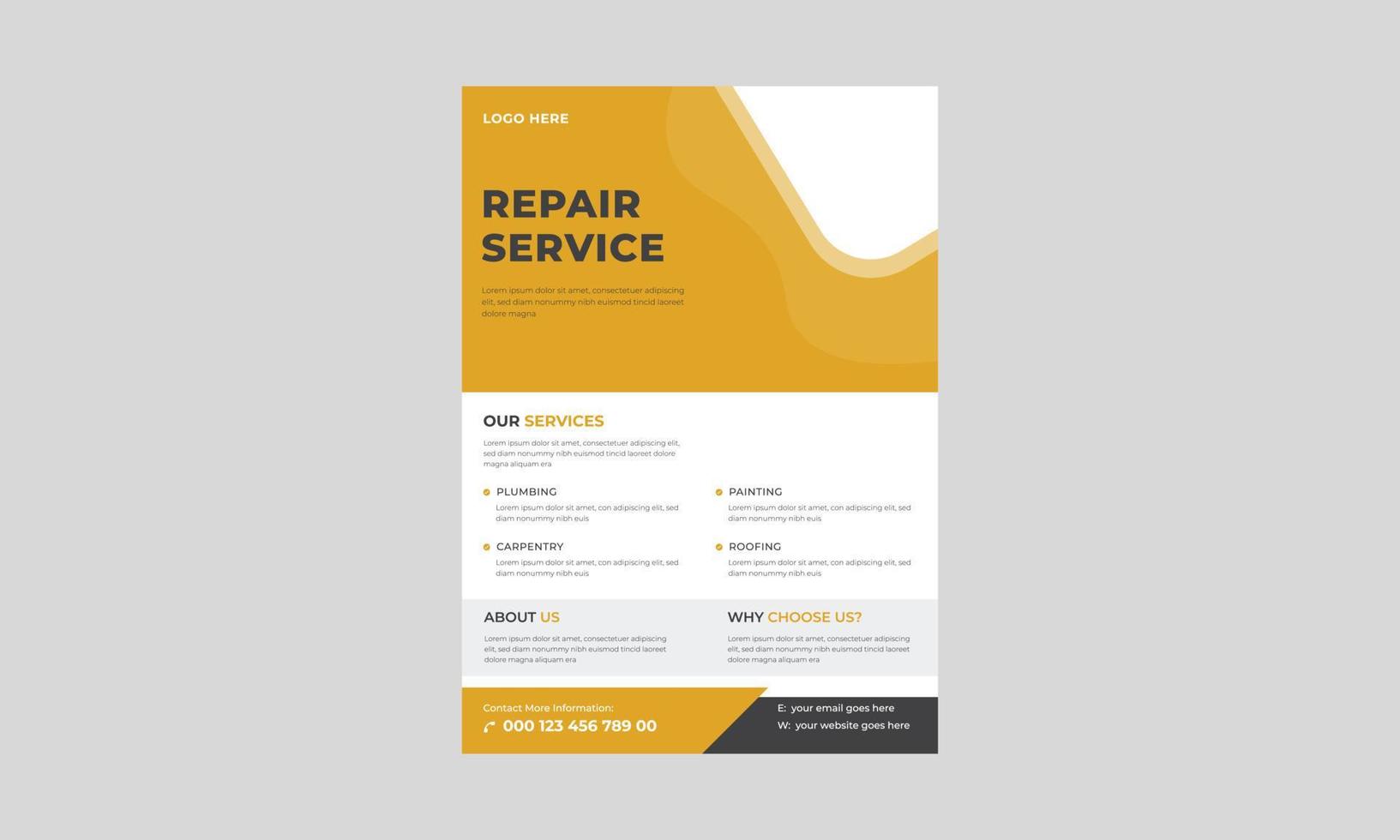 House Repair Services flyer, Home repair flyer banner bosters, Construction business flyer template. vector