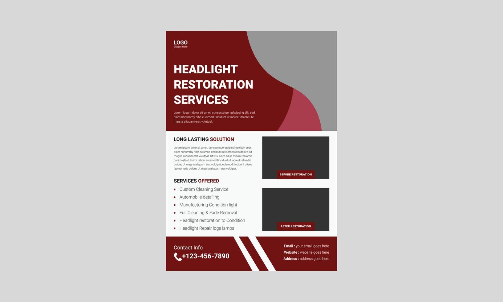 Headlight restoration flyer template design. Headlight repair service poster leaflet design. cover, a4 size, flyer, print-ready vector
