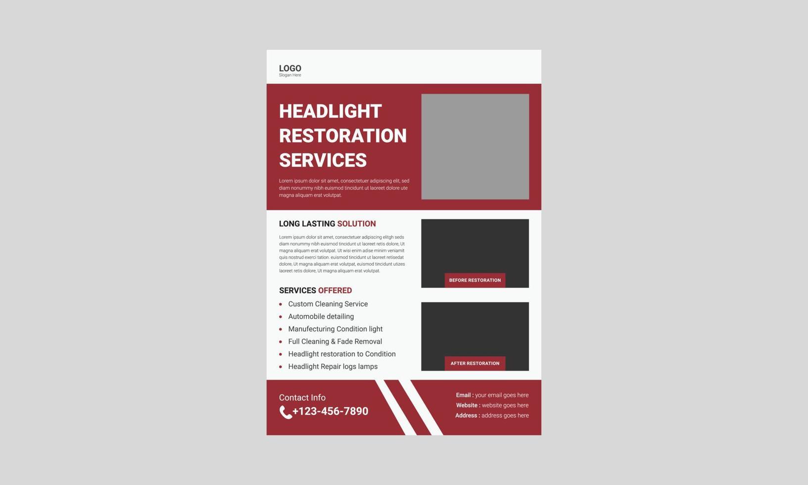 Headlight restoration flyer template design. Headlight repair service poster leaflet design. cover, a4 size, flyer, print-ready vector