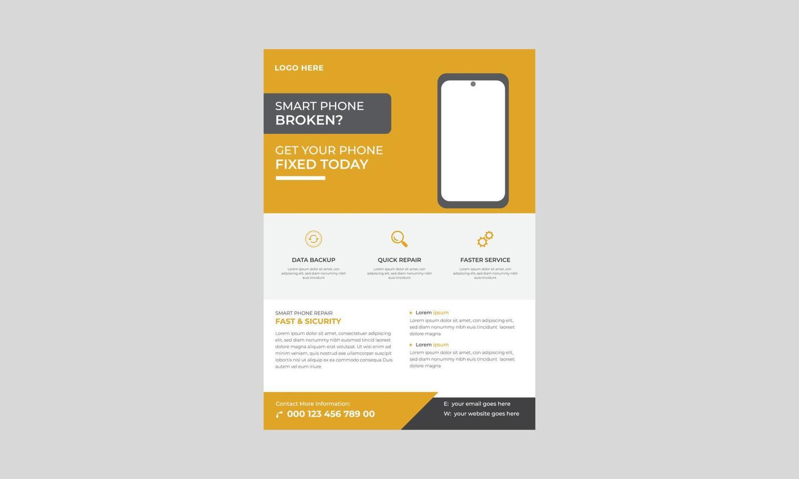 Smartphone repair service flyer template, Smartphone repair service concept, Phone repair service flyer. Fix Your Phone Services Flyer. vector